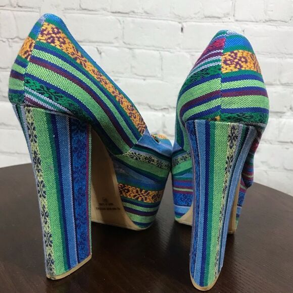 FRH tribal cloth print colorful platforms guc 6.5 - Picture 4 of 10